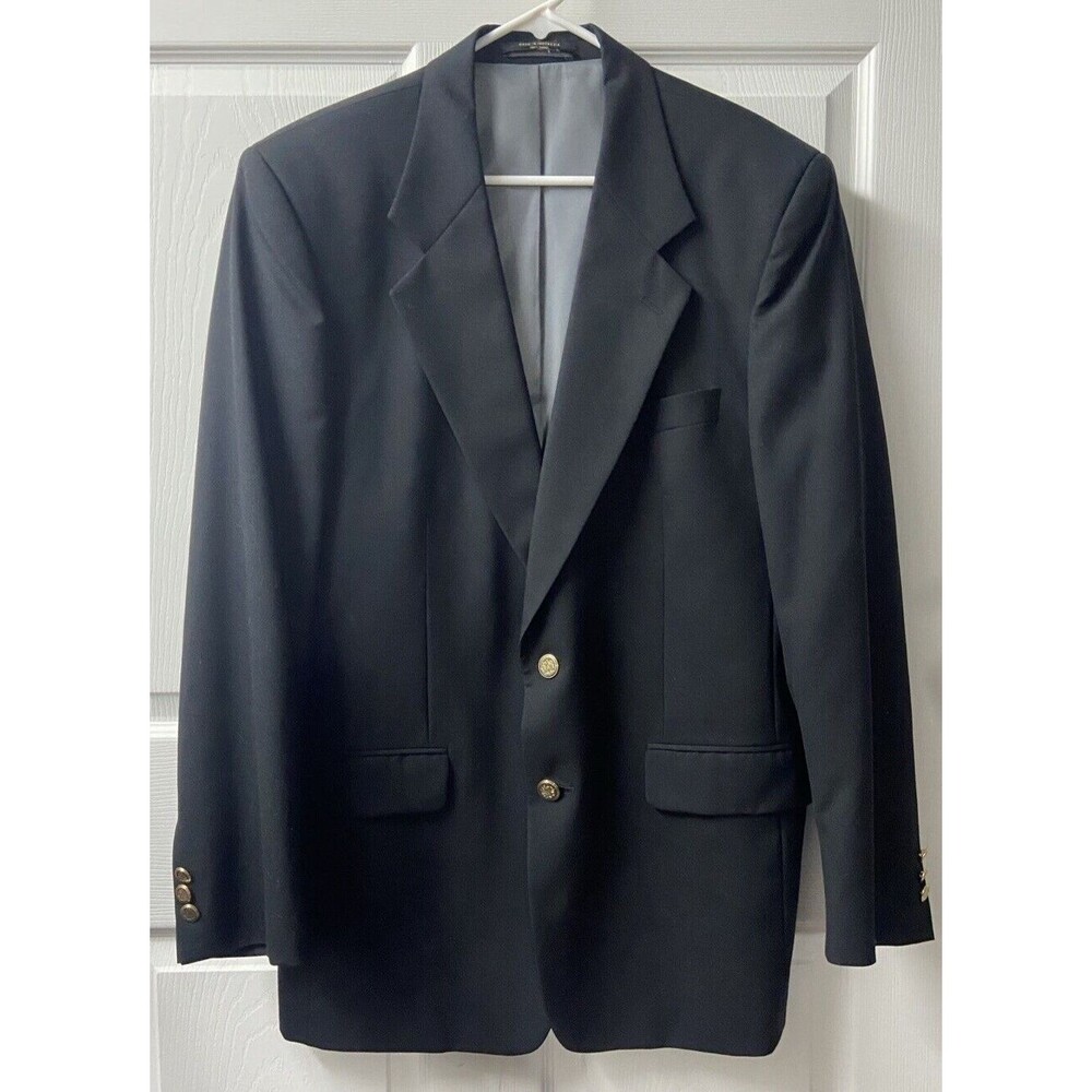 Mappelli De Milano Blazer Mens 41 L Black 100% Wool Gold Buttons Suit Jacket